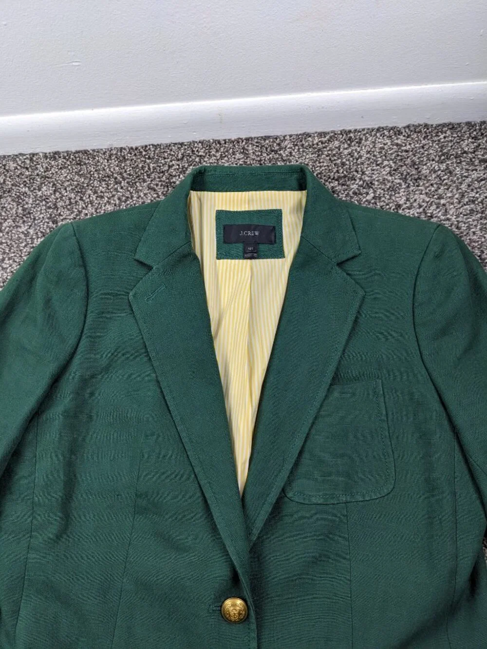 J Crew Blazer Jacket 100% Linen Gold Button Green Womens 12 12T Tall - Picture 2 of 14